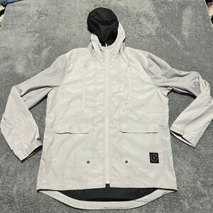 Strand California Jacket Mens Large Hooded Jacket Windbreaker Gray Silver